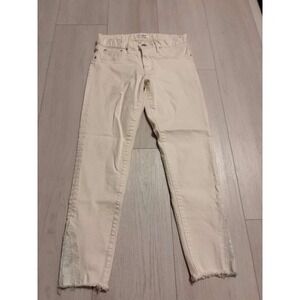 Moussy Vintage Straight Slim Jeans Sz 28 White Emboidered Ankle Rigid Cotton